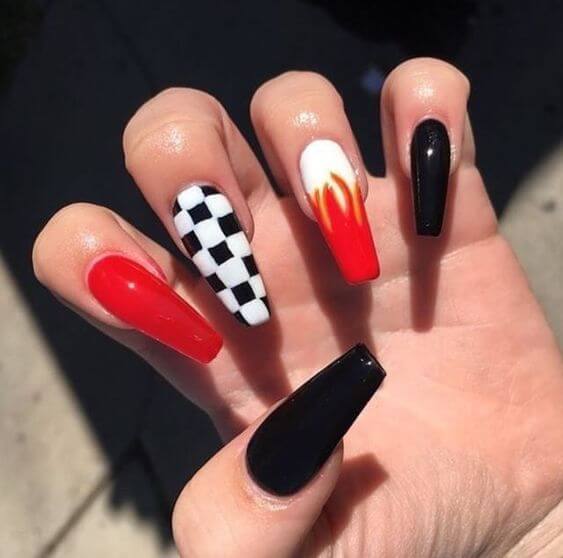 Black, Red, And White Nails