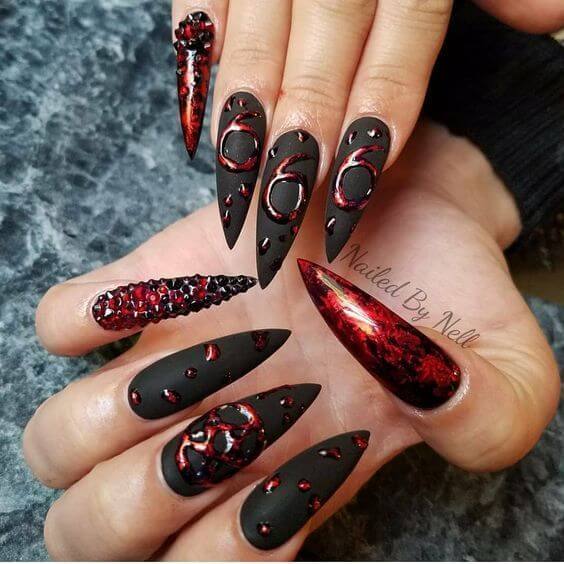 Red Glitter Stiletto Nails