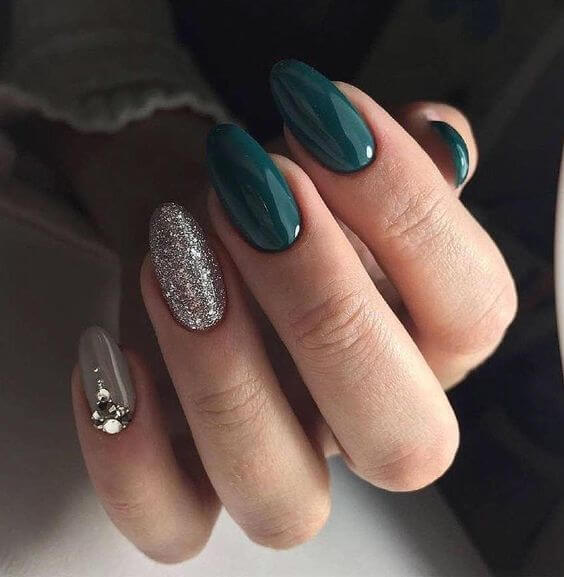 Green And Silver Nails