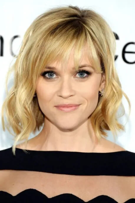 Angled Bob Hairstyle For Thin Hair With Wispy Bangs