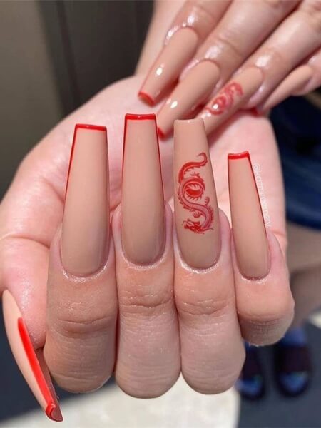 Red French Tip Manicure Ballerina Nails