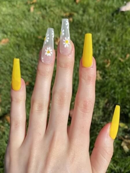 Yellow and White Daisy Nail Design