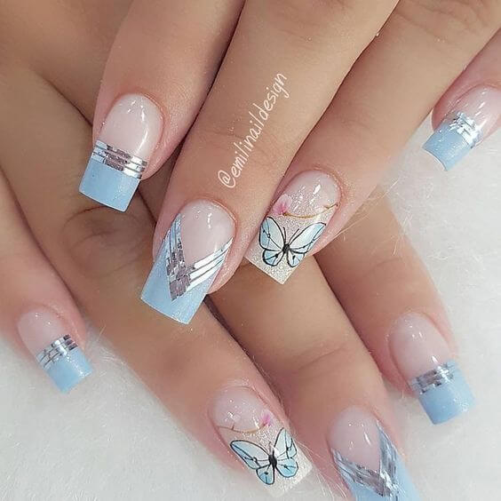 Nude And Blue Nails
