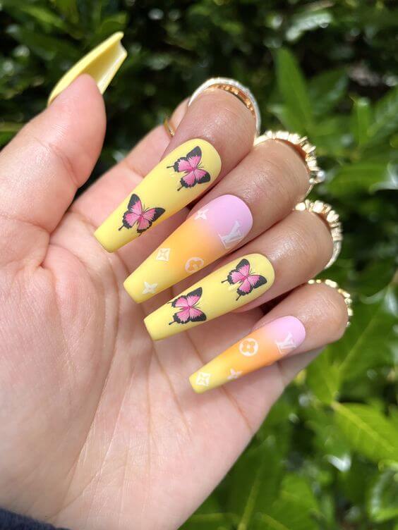 Yellow And Pink Nails