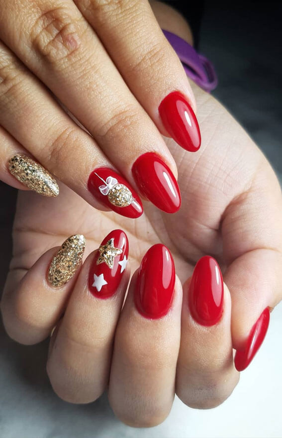 Gold and Red Festive Nails