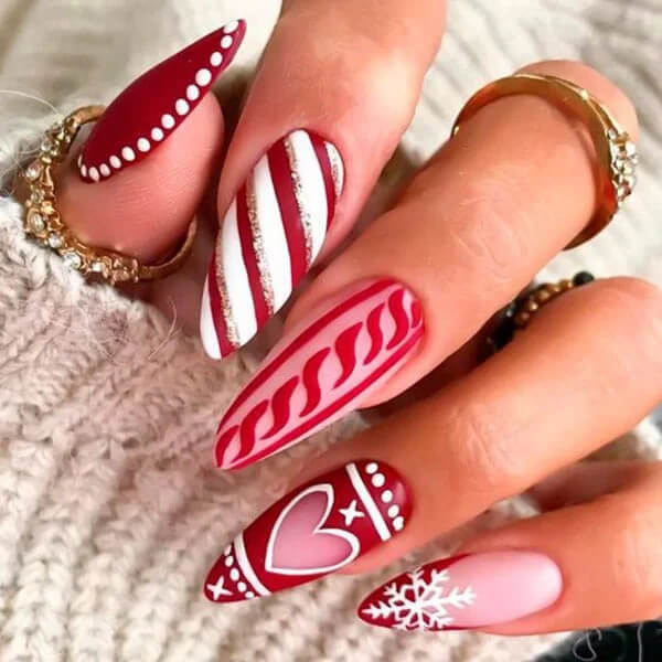 Red, Pink, and White Nails