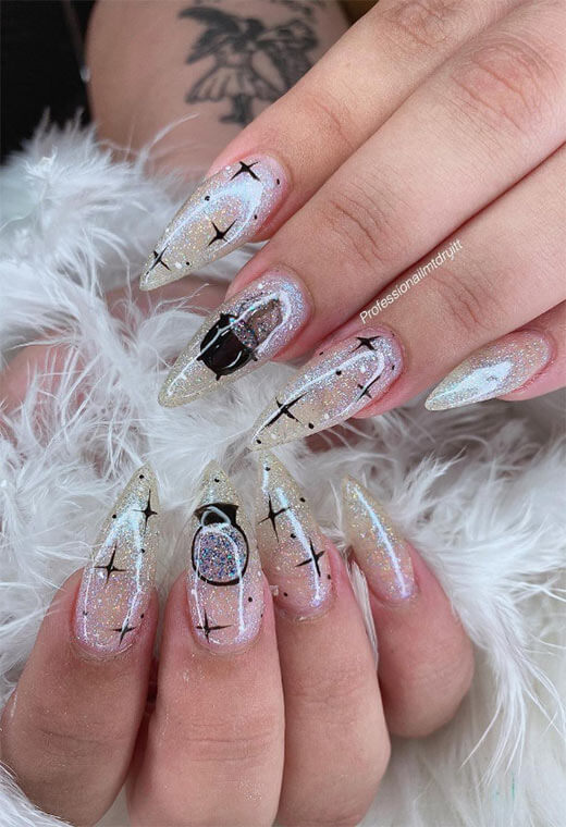 Clear Witchy Star Nails