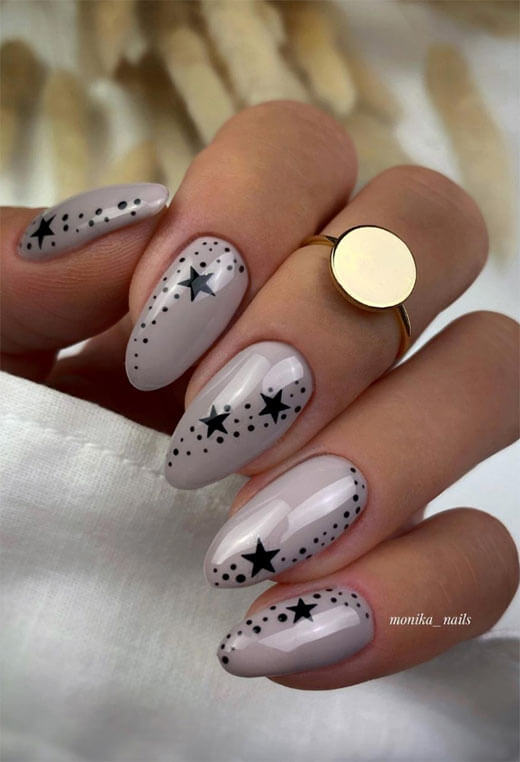 Elegant Grey Mani with Black Stars