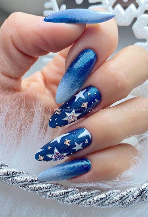 Playful Gradient Blue Star Nails