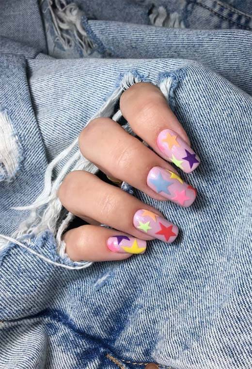 Pastel and Neon Star Manicure