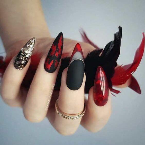 Black And Red Stiletto Nails