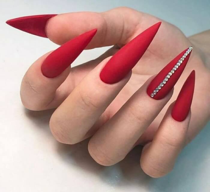 Long Red Stiletto Nails Matte