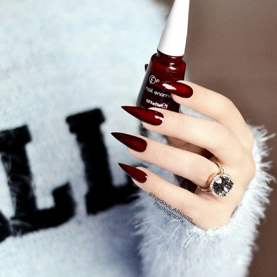 Dark Red Stiletto Nails