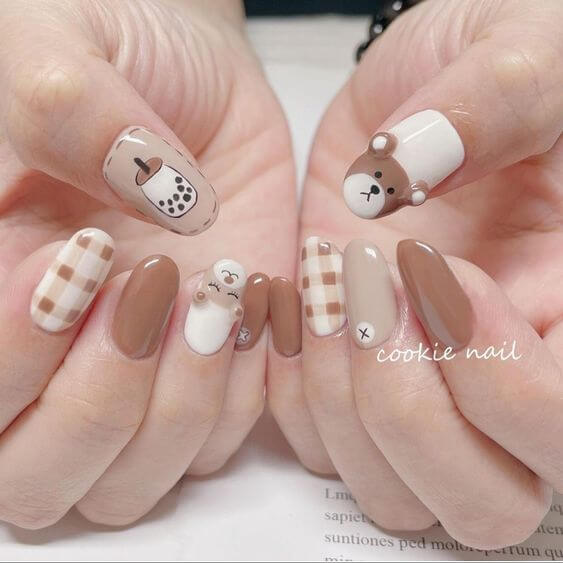 Cute Brown And White Nails