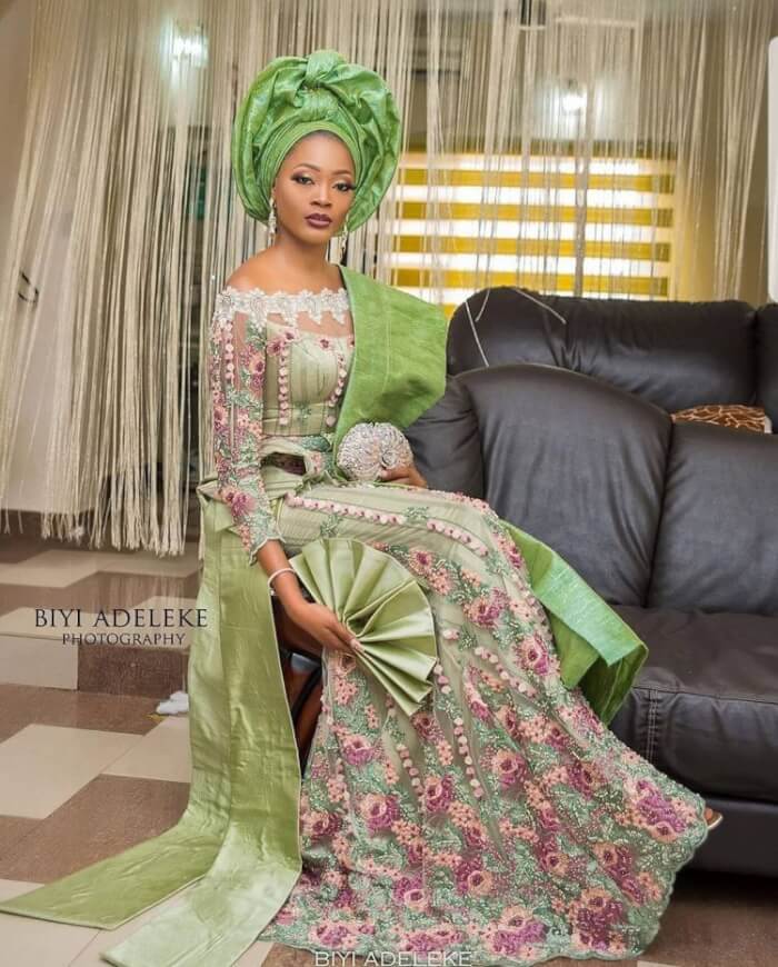 Simple Long Sleeves Gown With Drape And Gele