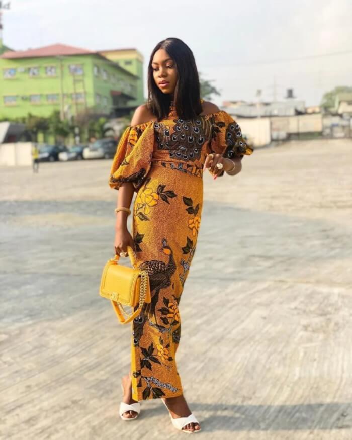 Pencil Ankara Gown With Falling Shoulder