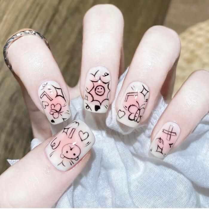 Short Pink And White Nails