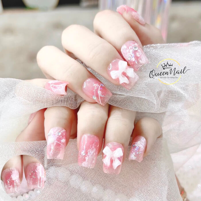 Sparkly Pink And White Nails