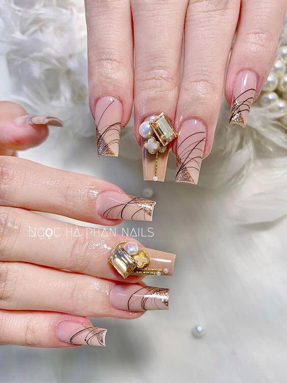 Brown Square Acrylic Nails