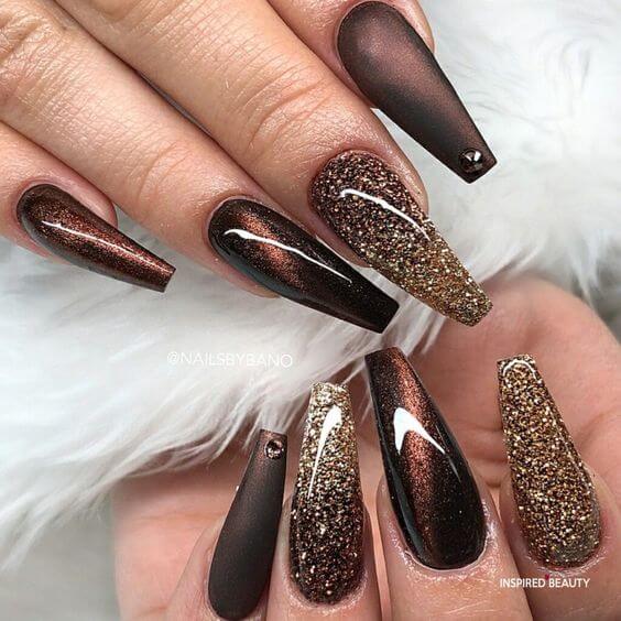 Brown Coffin Acrylic Nails