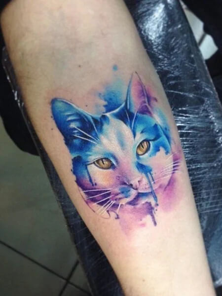 Watercolor Cat Tattoo