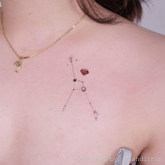 Constellation and Ruby Zodiac Tattoo