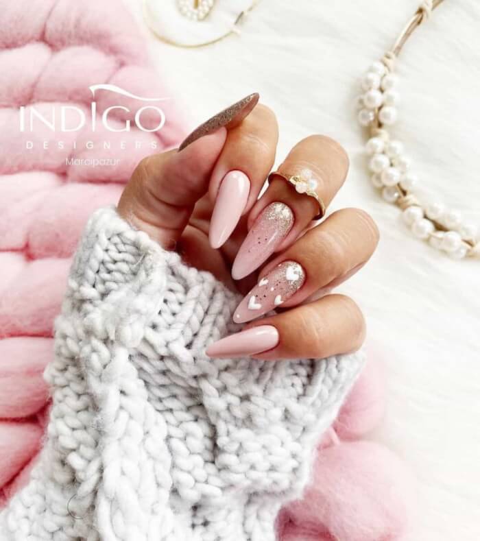Pink Nails With Golden Flakes