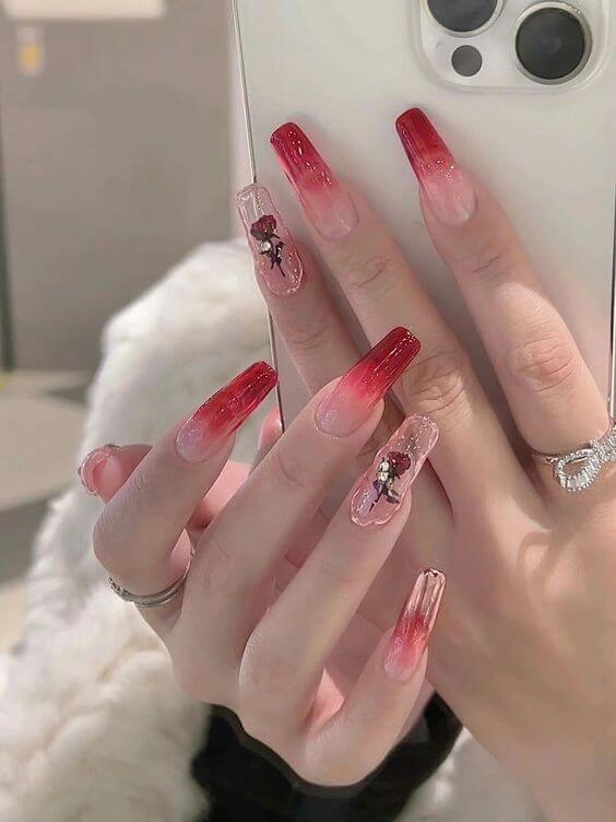 Cute Long Red Acrylic Nails