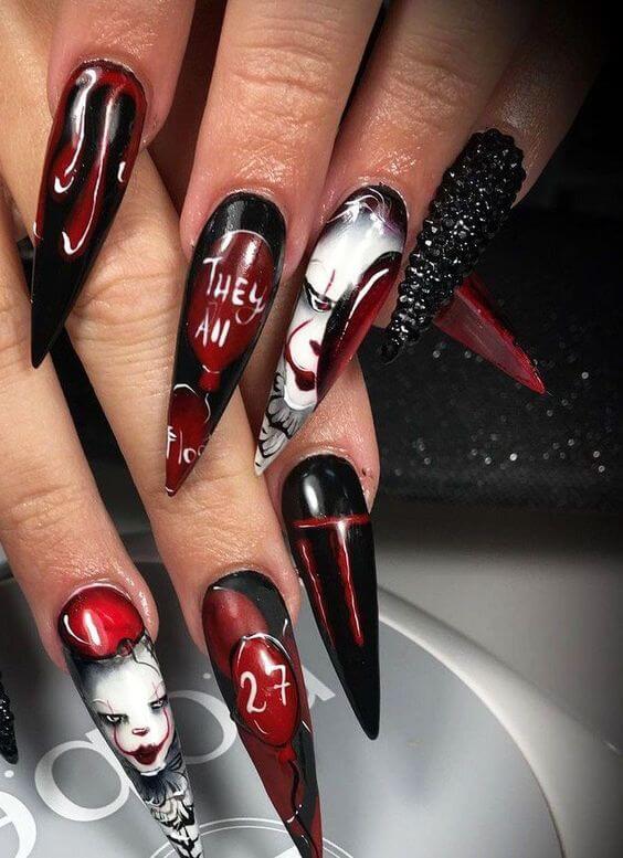 Black And Red Acrylic Nails