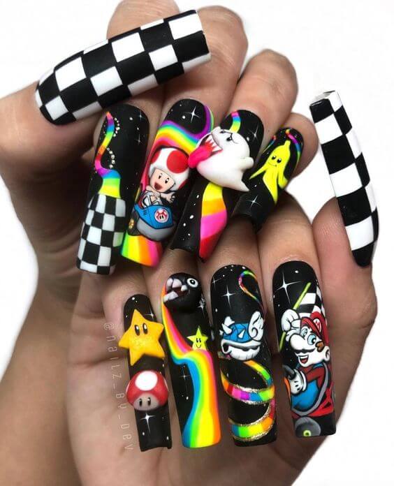Black And Neon Nails