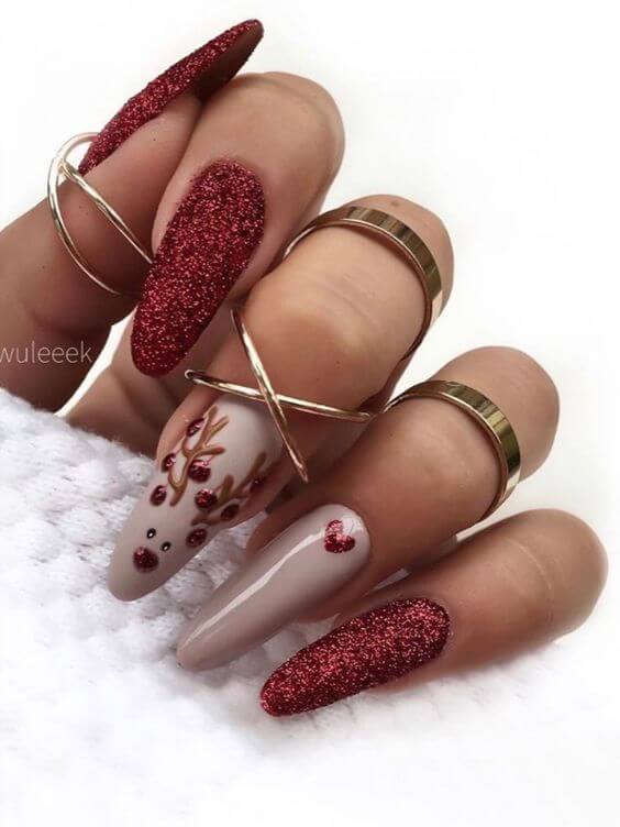 Nude And Red Acrylic Nails