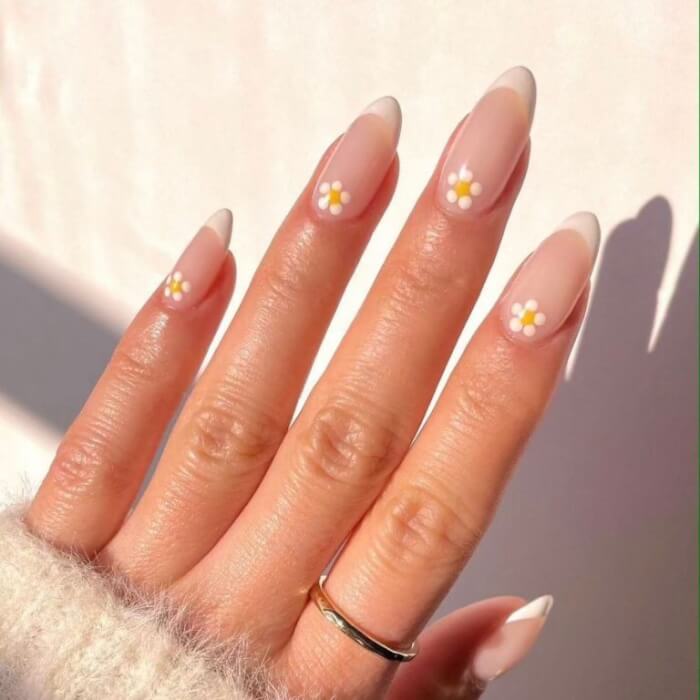 French Tip Floral Nails