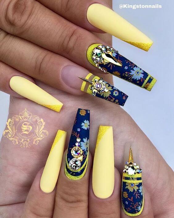 Yellow Floral Nails