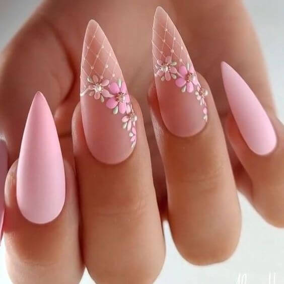 Pink Floral Nails
