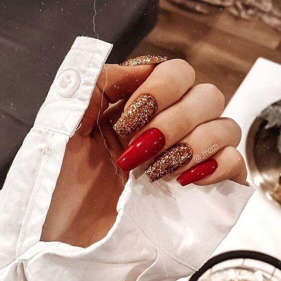 Red And Gold Glitter Nails