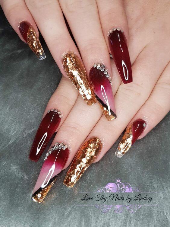 Red And Gold Ombre Nails