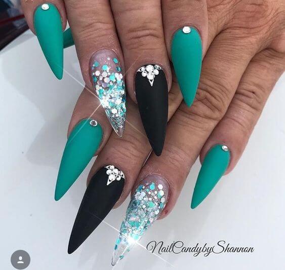 Black And Teal Nails