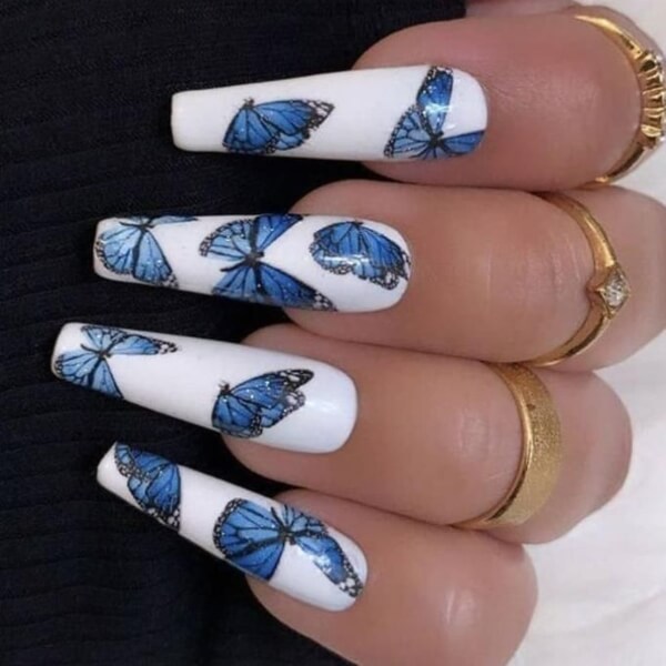 Blue Nails with Butterflies