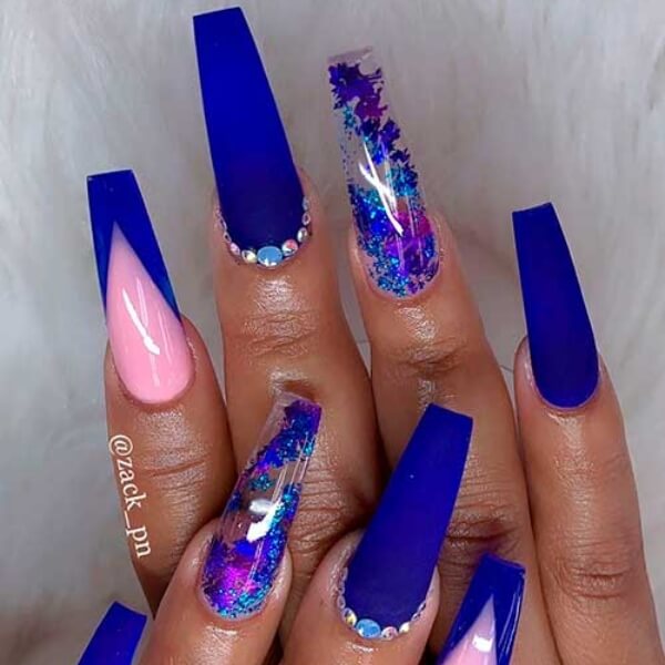Blue Nails with Diamonds