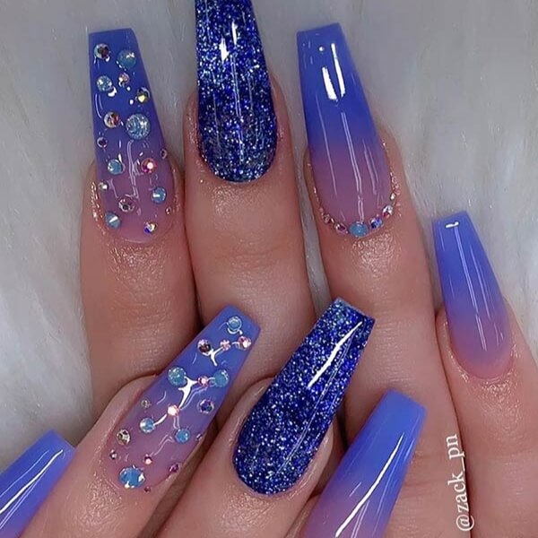 Glitter Blue Coffin Nails