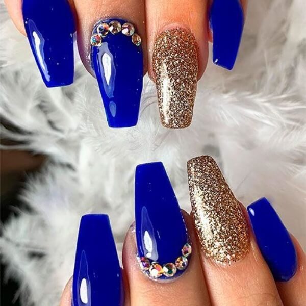 Blue and Gold Nails