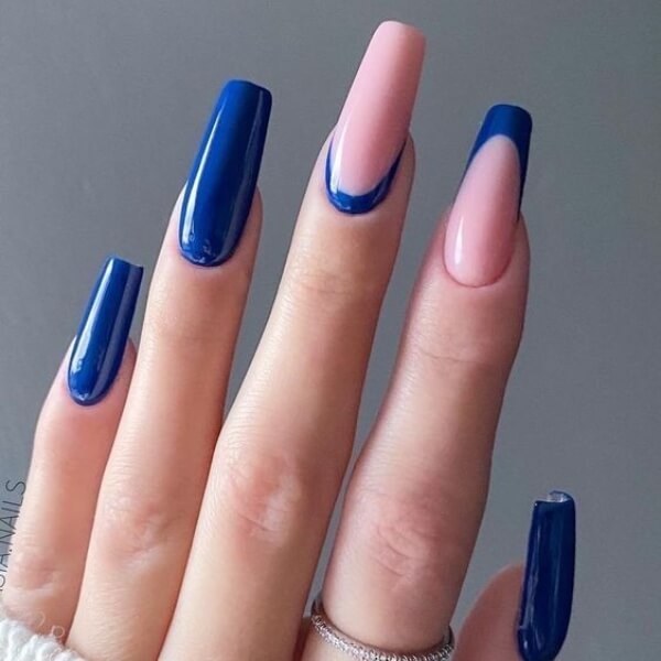 Blue French Tip Nails