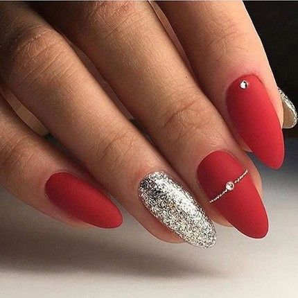 Simple Red Almond Nails