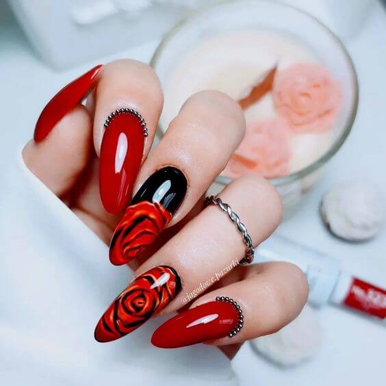 Black And Red Acrylic Nails