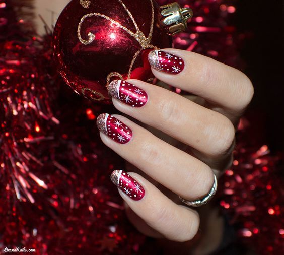 Red Acrylic Nails With Glitter
