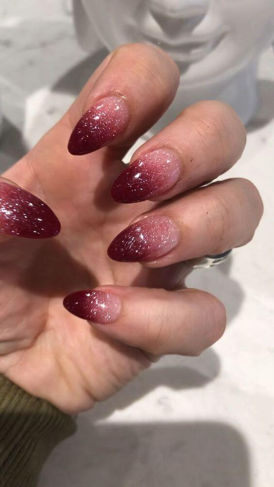 Ombre Red Almond Nails