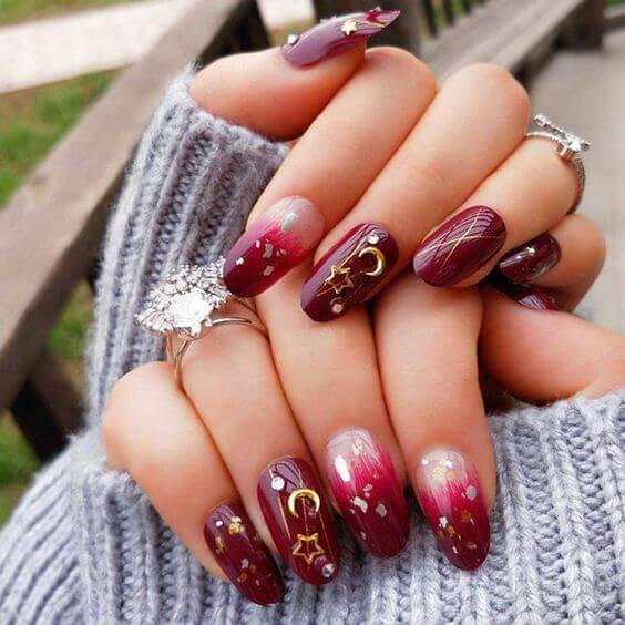 Wine Red Almond Nails