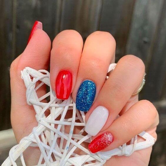 Blue, White, and Red Nails