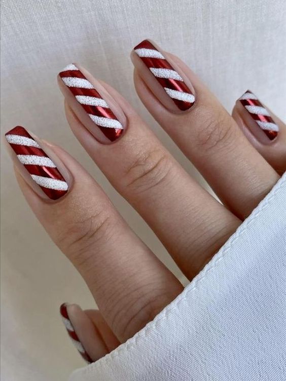 Candy Cane Red and White Nails 