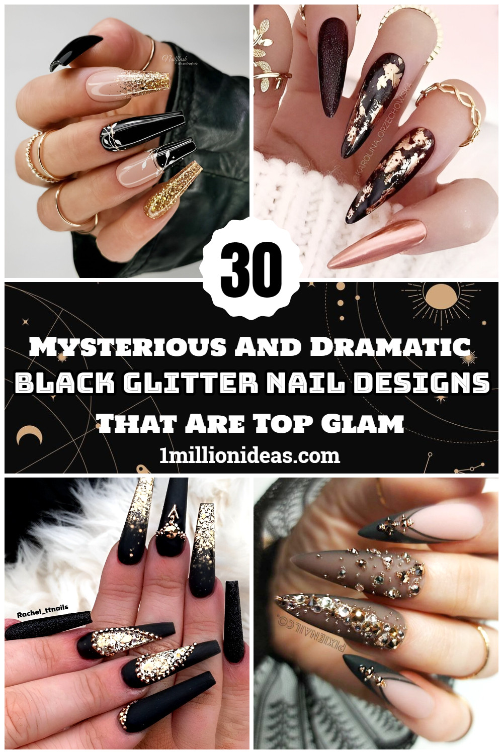 30 Mysterious And Dramatic Black Glitter Nail Designs That Are Top Glam - 191